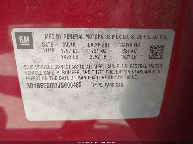 Chevrolet Cruze Lt Auto 2018 3G1BE6SM7JS600482 Image 9