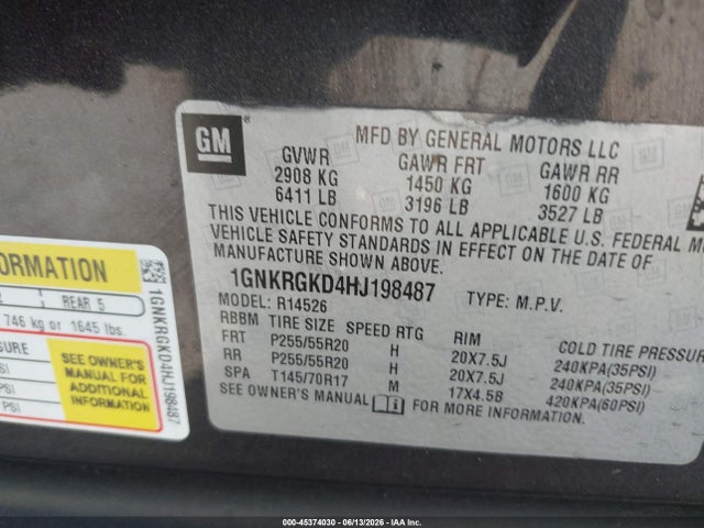 2017 Chevrolet Traverse 1lt მანქანა იყიდება აუქციონზე, vin: 1GNKRGKD4HJ198487, აუქციონის ნომერი: 45374030