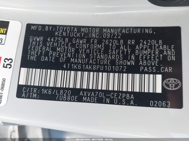 Продаж на аукціоні авто 2023 Toyota Camry Xse, vin: 4T1K61AK8PU101072, номер лоту: 45374034