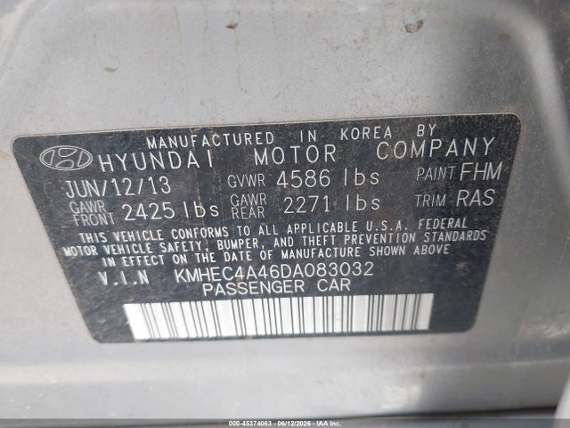 45374063 :رقم المزاد ، KMHEC4A46DA083032 vin ، 2013 Hyundai Sonata Hybrid مزاد بيع