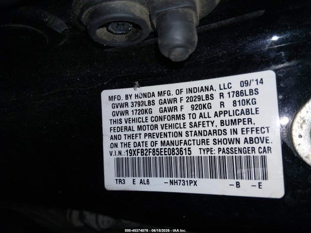 Honda CIVIC EX 2014 19XFB2F85EE083615 Image 9