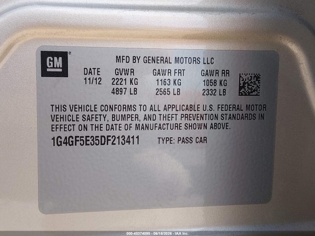 Продажа на аукционе авто 2013 Buick Lacrosse Premium 1 Group, vin: 1G4GF5E35DF213411, номер лота: 45374095