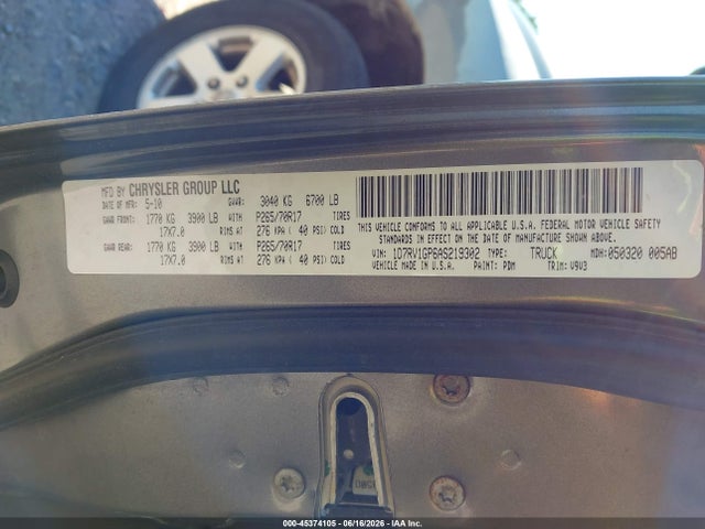 2010 Dodge Ram 1500 Slt/sport/trx მანქანა იყიდება აუქციონზე, vin: 1D7RV1GP6AS219302, აუქციონის ნომერი: 45374105