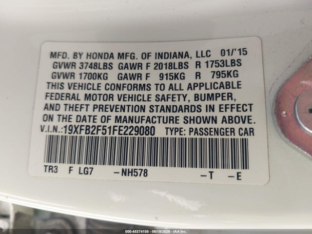Honda Civic Lx 2015 19XFB2F51FE229080 Image 9