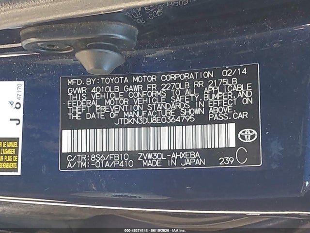 Toyota Prius Two 2014 JTDKN3DU8E0364795 Image 9