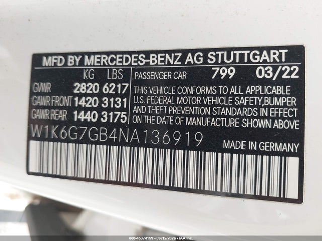Продаж на аукціоні авто 2022 Mercedes-benz S 580 4matic, vin: W1K6G7GB4NA136919, номер лоту: 45374159