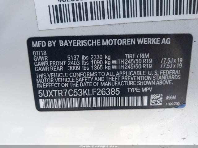 BMW X3 Sdrive30i 2019 5UXTR7C53KLF26385 Image 9