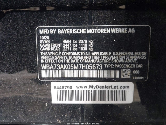 45374176 :رقم المزاد ، WBA73AK05M7H05673 vin ، 2021 Bmw 228i Gran Coupe Xdrive مزاد بيع