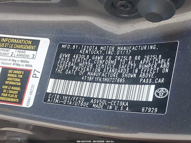 4T1BF1FK1HU727685 Toyota CAMRY SE