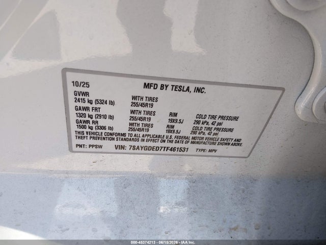 Продажа на аукционе авто 2026 Tesla Model Y Premium Rear-wheel Drive/rear-wheel Drive, vin: 7SAYGDED7TF461531, номер лота: 45374213