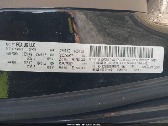 Продажа на аукционе авто 2016 Chrysler Town & Country Touring, vin: 2C4RC1BG0GR237974, номер лота: 45374219
