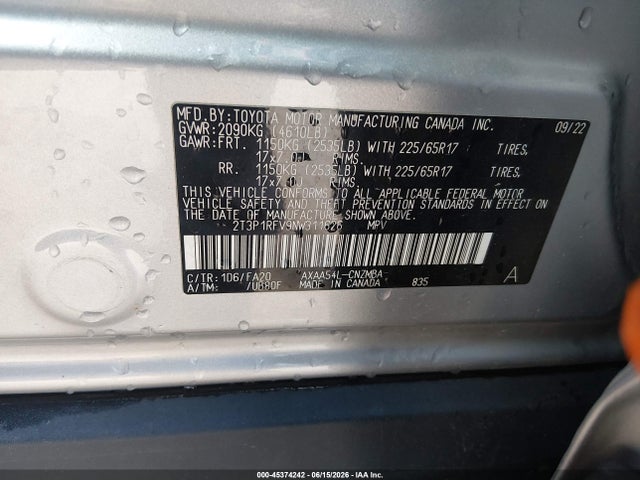 Продажа на аукционе авто 2022 Toyota Rav4 Xle, vin: 2T3P1RFV9NW311626, номер лота: 45374242