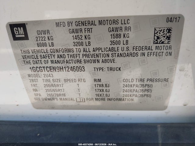 1GCGTCEN9H1246093 Chevrolet Colorado Lt