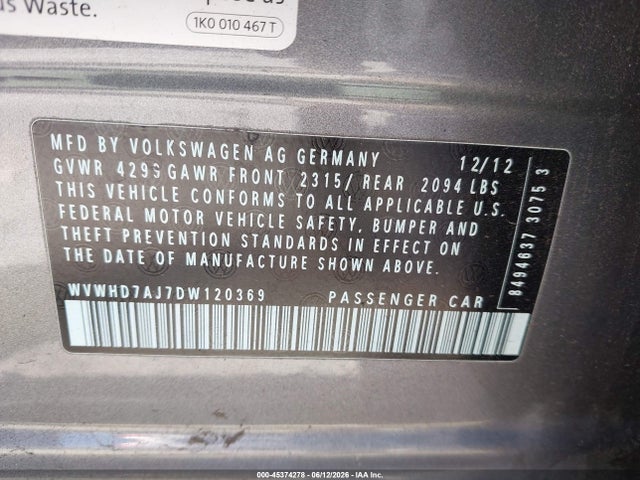 Aukcja sprzedaży 2013 Volkswagen Gti 4-door, vin: WVWHD7AJ7DW120369, numer aukcji: 45374278