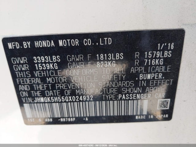 JHMGK5H55GX024932 Honda FIT LX