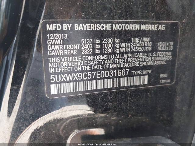 45374309 :رقم المزاد ، 5UXWX9C57E0D31667 vin ، 2014 Bmw X3 Xdrive28i مزاد بيع