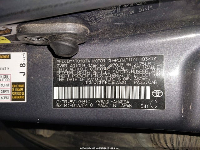 Toyota Prius Two 2014 JTDKN3DU1E0367330 Image 9