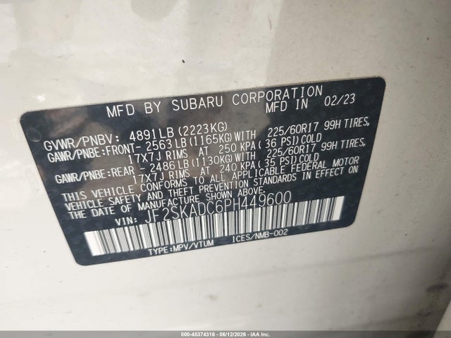 Продажа на аукционе авто 2023 Subaru Forester Premium, vin: JF2SKADC6PH449600, номер лота: 45374316
