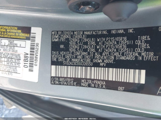 Aukcja sprzedaży 2005 Toyota Sienna Le, vin: 5TDZA23C55S326550, numer aukcji: 45374324