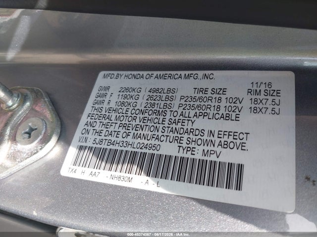 Продажа на аукционе авто 2017 Acura Rdx Acurawatch Plus Package, vin: 5J8TB4H33HL024950, номер лота: 45374367