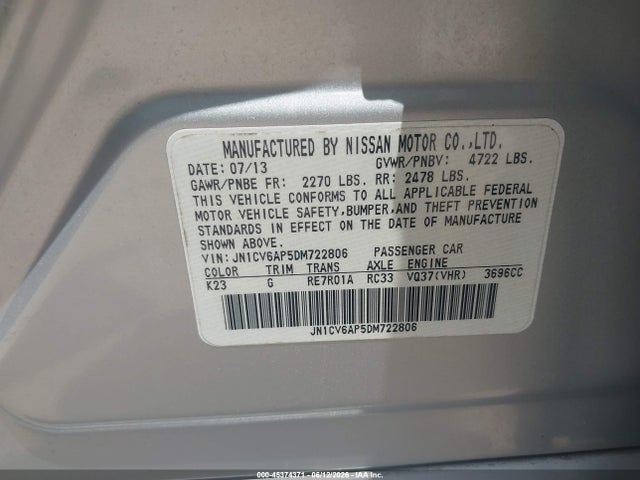 Продаж на аукціоні авто 2013 Infiniti G37 Journey, vin: JN1CV6AP5DM722806, номер лоту: 45374371