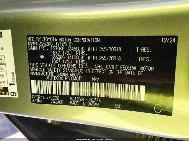Продажа на аукционе авто 2024 Lexus Gx 550 Overtrail+, vin: JTJTBCDX1R5034011, номер лота: 45374433