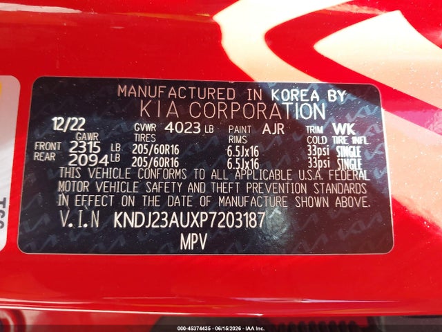 Aukcja sprzedaży 2023 Kia Soul Lx, vin: KNDJ23AUXP7203187, numer aukcji: 45374435