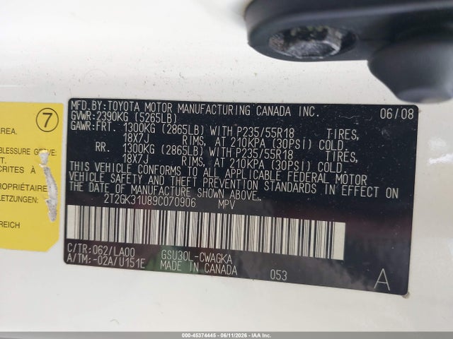 Aukcja sprzedaży 2009 Lexus Rx 350, vin: 2T2GK31U89C070906, numer aukcji: 45374445