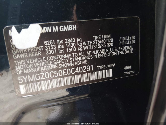 Aukcja sprzedaży 2014 Bmw X6 M, vin: 5YMGZ0C50E0C40291, numer aukcji: 45374448