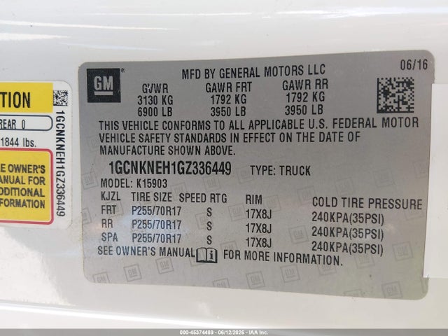 2016 Chevrolet Silverado 1500 Work Truck მანქანა იყიდება აუქციონზე, vin: 1GCNKNEH1GZ336449, აუქციონის ნომერი: 45374489