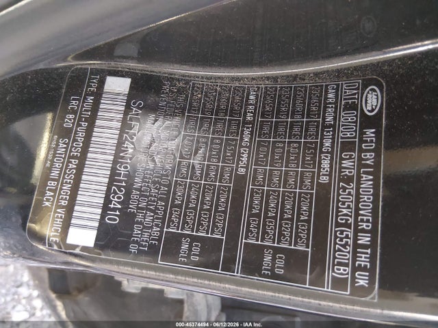 45374494 :رقم المزاد ، SALFT24N19H129410 vin ، 2009 Land Rover Lr2 Hse مزاد بيع
