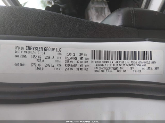 Продаж на аукціоні авто 2015 Dodge Durango Limited, vin: 1C4RDHDG3FC709269, номер лоту: 45374496