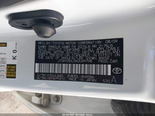 Продаж на аукціоні авто 2010 Toyota Prius V, vin: JTDKN3DU3A0049798, номер лоту: 45374508