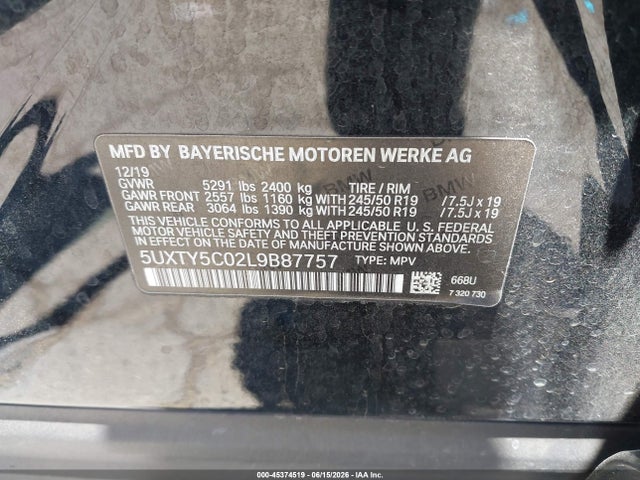 BMW X3 Xdrive30i 2020 5UXTY5C02L9B87757 Image 9