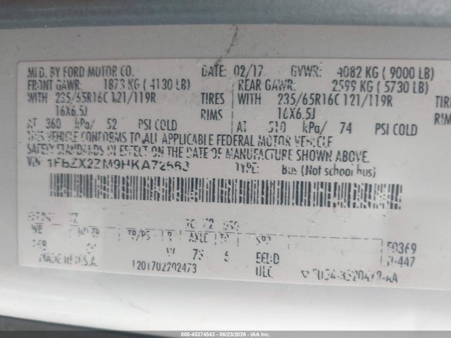 1FBZX2ZM9HKA72663 Ford Transit-350 Xlt