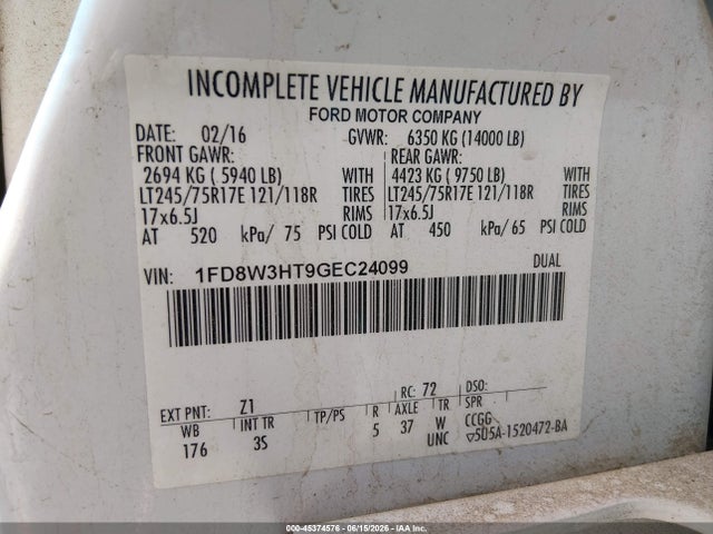 1FD8W3HT9GEC24099 Ford F-350 Chassis Xlt