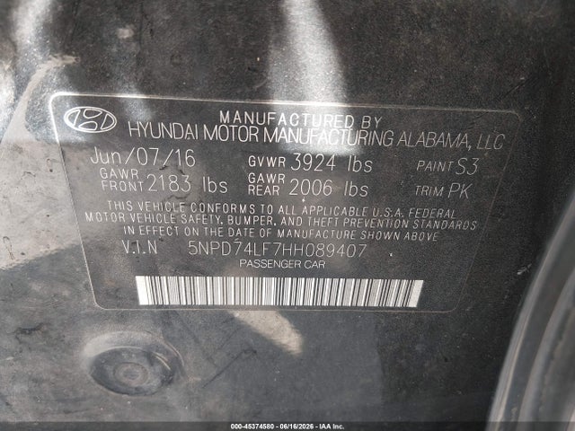 Hyundai ELANTRA SE 2017 5NPD74LF7HH089407 Image 9