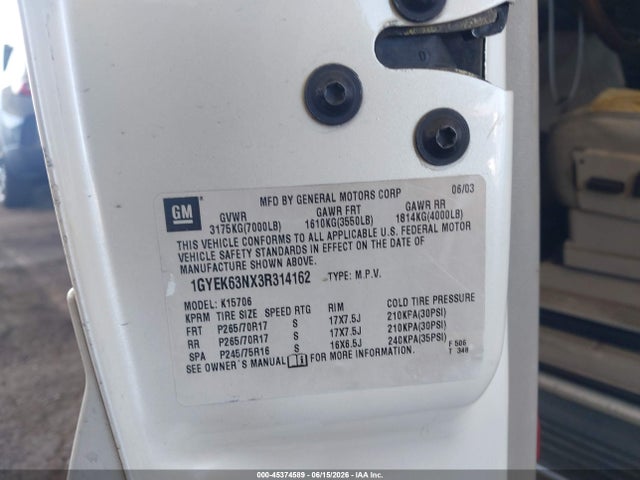 2003 Cadillac Escalade Standard მანქანა იყიდება აუქციონზე, vin: 1GYEK63NX3R314162, აუქციონის ნომერი: 45374589