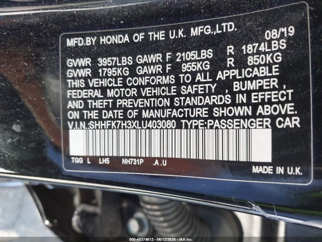 Honda Civic Lx 2020 SHHFK7H3XLU403080 Image 9
