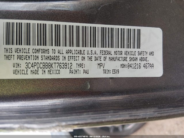 Dodge JOURNEY SE 2019 3C4PDCBB8KT763912 Image 9