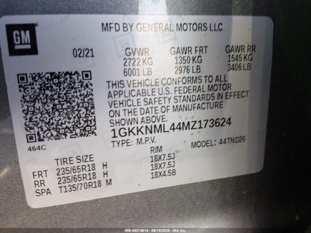 1GKKNML44MZ173624 GMC Acadia Fwd Slt