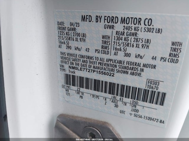Продажа на аукционе авто 2023 Ford Transit Connect Xlt, vin: NM0LE7T27P1556022, номер лота: 45374640