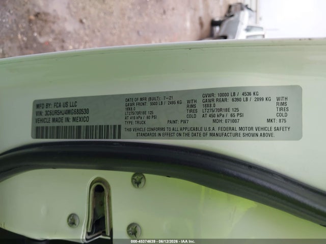 Продажа на аукционе авто 2021 Ram 2500 Tradesman  4x4 8' Box, vin: 3C6UR5HJ4MG680530, номер лота: 45374639
