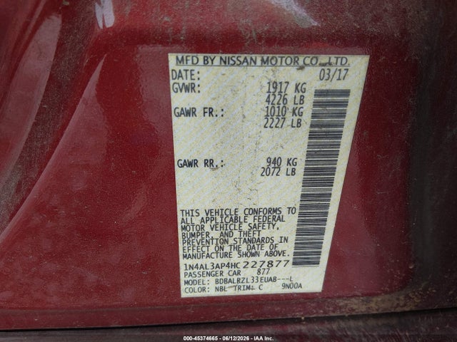 Nissan Altima 2.5 Sl 2017 1N4AL3AP4HC227877 Image 9