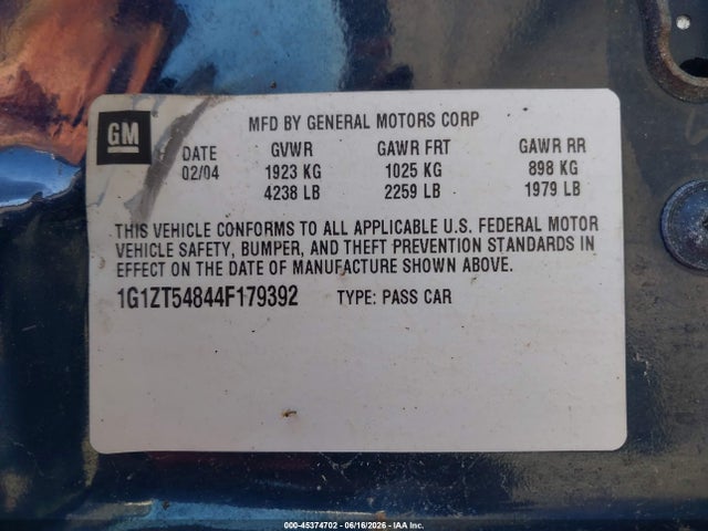 Aukcja sprzedaży 2004 Chevrolet Malibu Ls, vin: 1G1ZT54844F179392, numer aukcji: 45374702