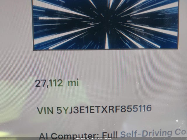 Aukcja sprzedaży 2024 Tesla Model 3 Performance All-wheel Drive, vin: 5YJ3E1ETXRF855116, numer aukcji: 45374703