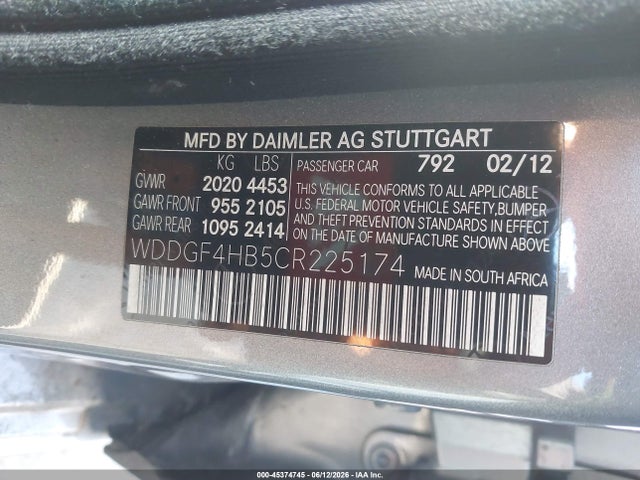 Aukcja sprzedaży 2012 Mercedes-benz C 250 Luxury/sport, vin: WDDGF4HB5CR225174, numer aukcji: 45374745