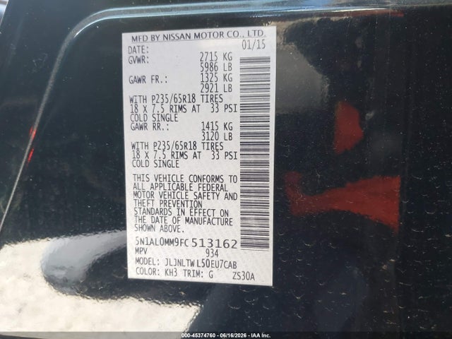 5N1AL0MM9FC513162 Infiniti QX60