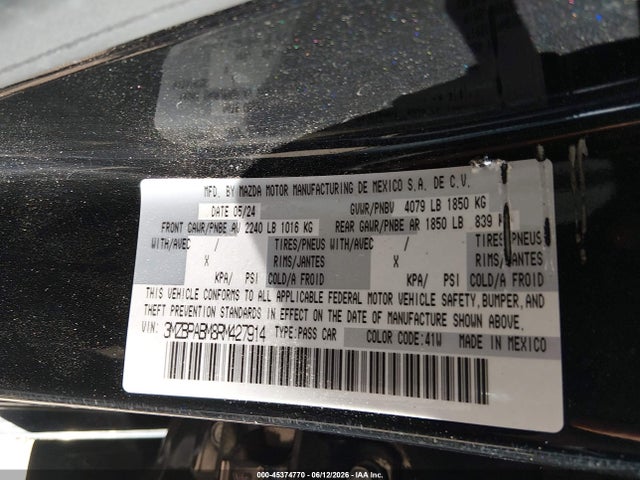 Auction sale of the 2024 Mazda Mazda3 2.5 S Select Sport, vin: 3MZBPABM8RM427914, lot number: 45374770