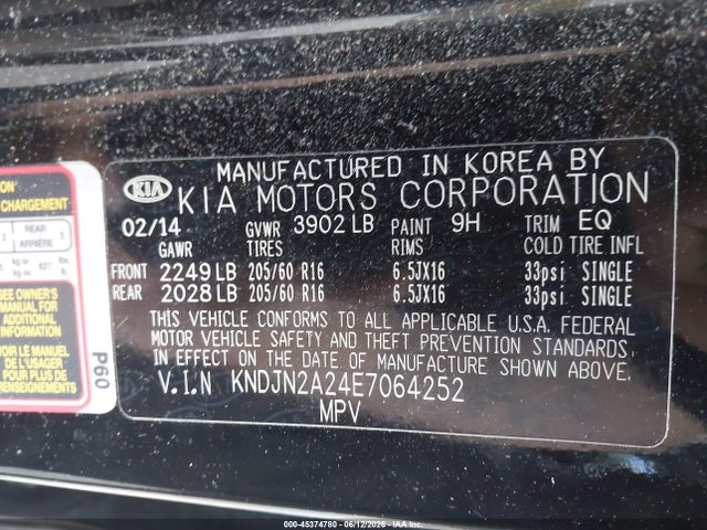Aukcja sprzedaży 2014 Kia Soul, vin: KNDJN2A24E7064252, numer aukcji: 45374780